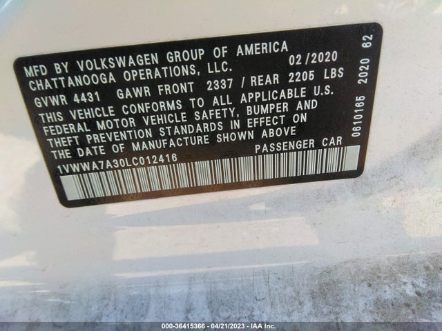 1VWWA7A30LC012416 Volkswagen Passat 2.0t Se