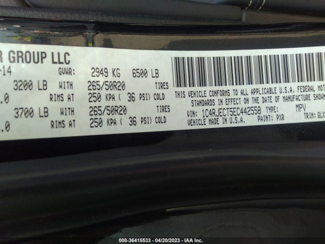 2014 JEEP GRAND CHEROKEE OVERLAND VIN: 1C4RJECT5EC442558
