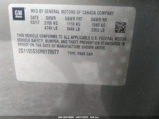 Chevrolet IMPALA LT 2017 2G1105S30H9178977 Image 9