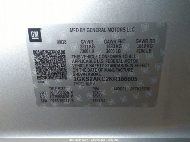 1GKS2AKC2KR166605 GMC YUKON SLE