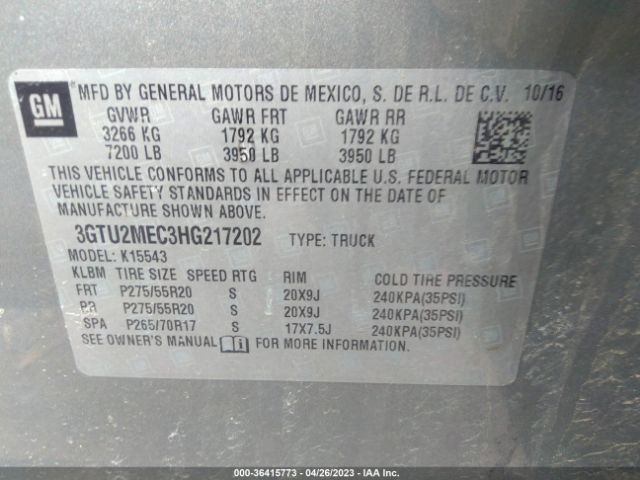 3GTU2MEC3HG217202 GMC Sierra 1500 Sle