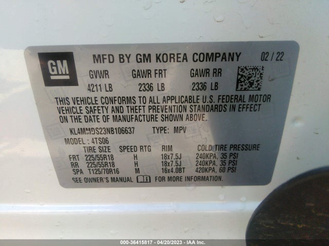 2022 BUICK ENCORE GX SELECT VIN: KL4MMDS23NB106637