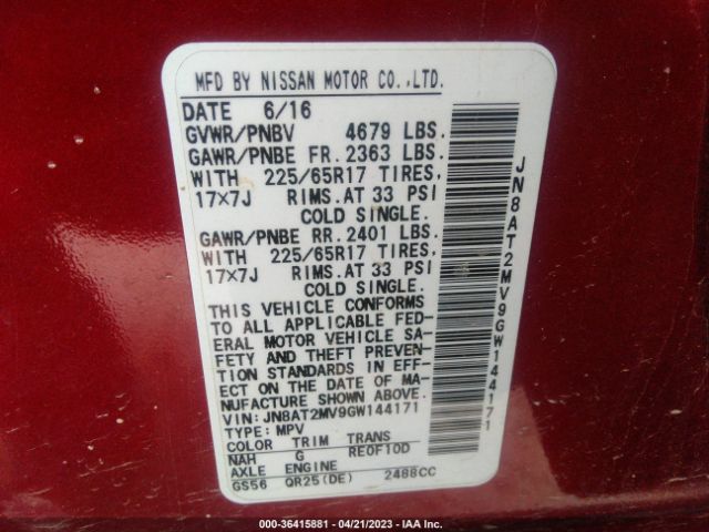 JN8AT2MV9GW144171 Nissan ROGUE S