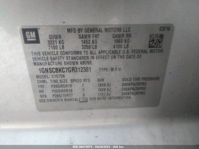 Chevrolet Tahoe Lt 2016 1GNSCBKC7GR312381 Image 11