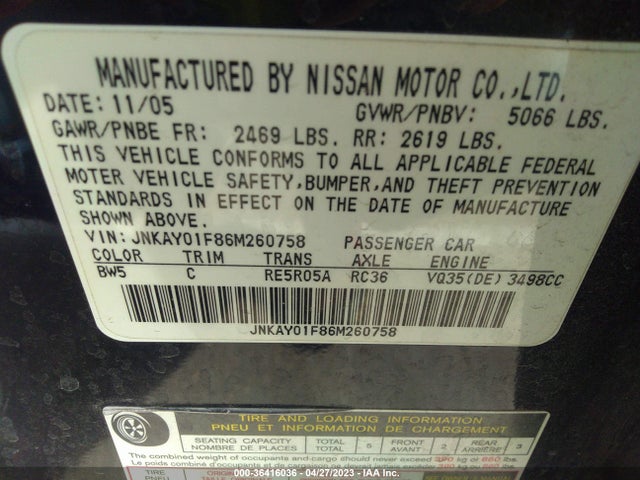 2006 INFINITI M35 VIN: JNKAY01F86M260758