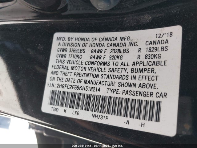 Honda Civic Sedan Lx 2019 2HGFC2F69KH518214 Image 10