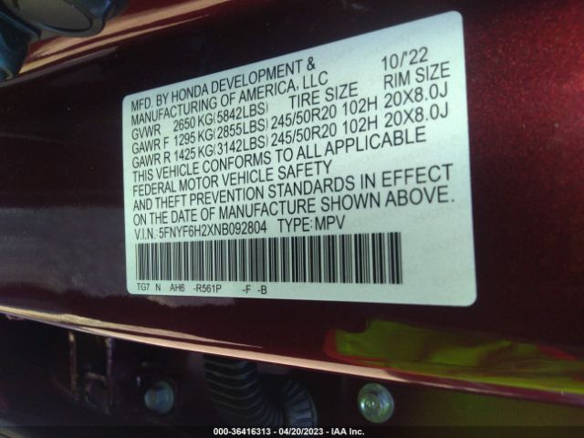 5FNYF6H2XNB092804 Honda Pilot Special Edition