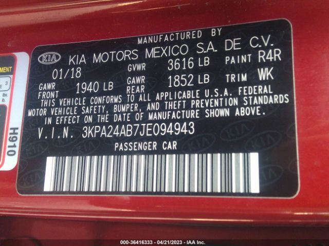 3KPA24AB7JE094943 KIA RIO S