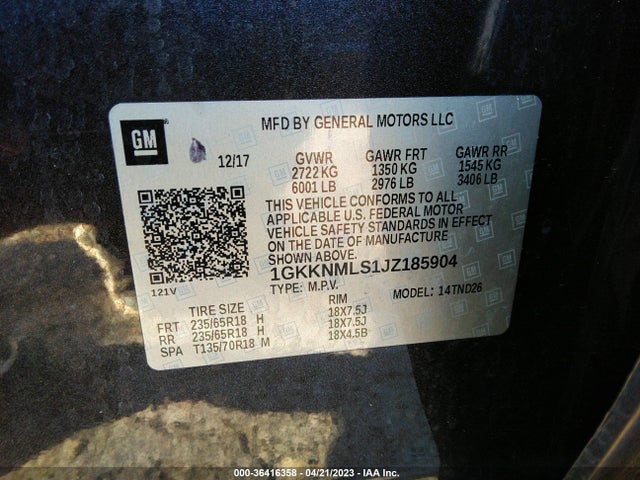 GMC ACADIA SLT 2018 1GKKNMLS1JZ185904 Image 9