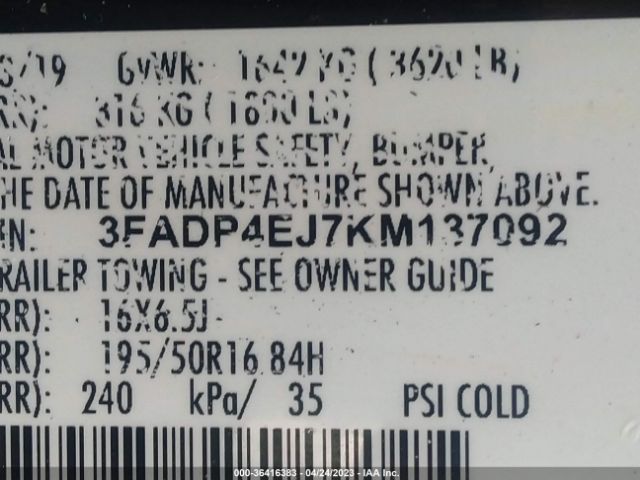 3FADP4EJ7KM137092 Ford FIESTA SE