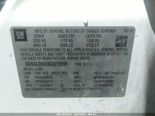 Chevrolet Equinox Ltz 2016 2GNALDEK9G6275596 Image 9