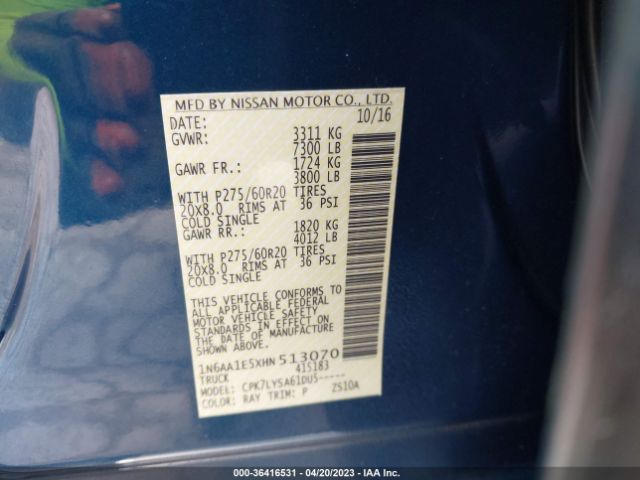 1N6AA1E5XHN513070 Nissan Titan Platinum Reserve