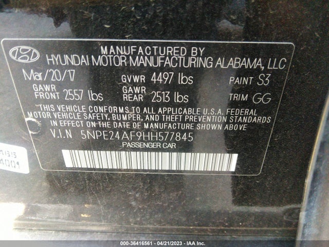 Hyundai SONATA SE 2017 5NPE24AF9HH577845 Image 9