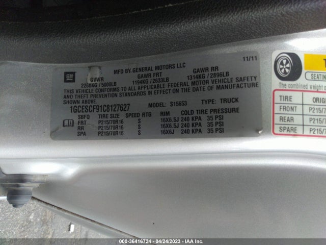 36416724 :رقم المزاد ، 1GCESCF91C8127627 vin ، 2012 Chevrolet Colorado Lt W/1lt مزاد بيع