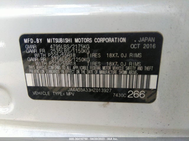 JA4AD3A33HZ013927 Mitsubishi Outlander Se/sel