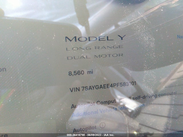 2023 TESLA MODEL Y LONG RANGE VIN: 7SAYGAEE4PF583101