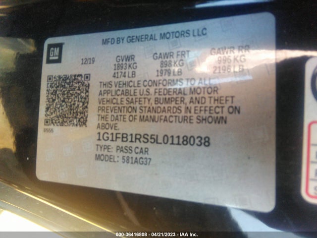 Chevrolet Camaro 1lt 2020 1G1FB1RS5L0118038 Image 9