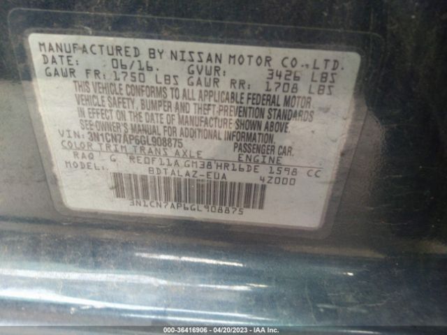 3N1CN7AP6GL908875 Nissan Versa S Plus