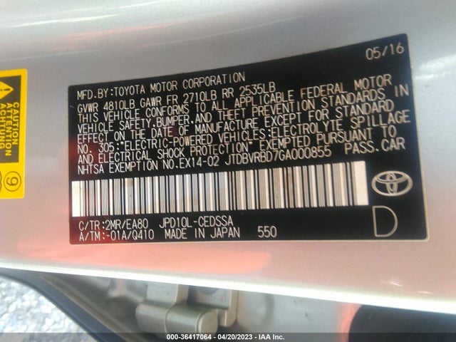Toyota Mirai 2016 JTDBVRBD7GA000855 Image 10