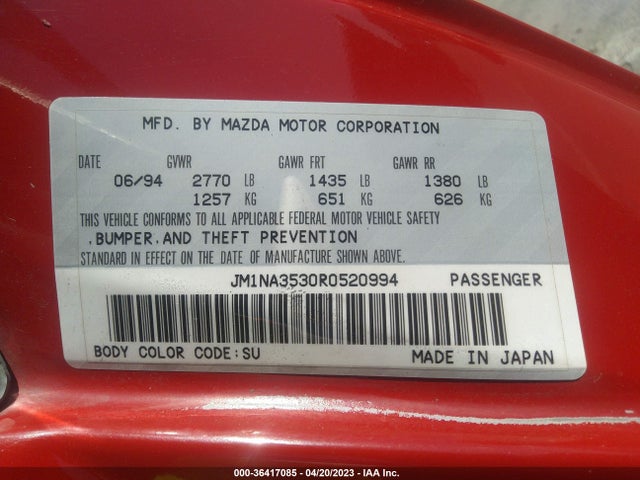 1994 MAZDA MX-5 MIATA VIN: JM1NA3530R0520994