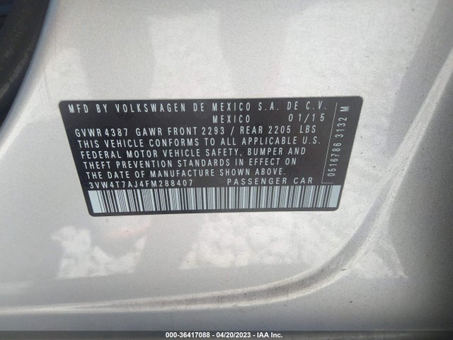 3VW4T7AJ4FM288407 Volkswagen Jetta Sedan 2.0t Gli Sel