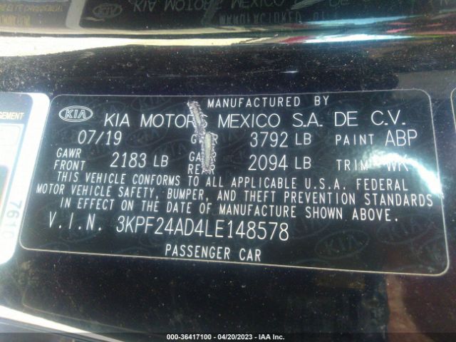 3KPF24AD4LE148578 KIA Forte Lxs