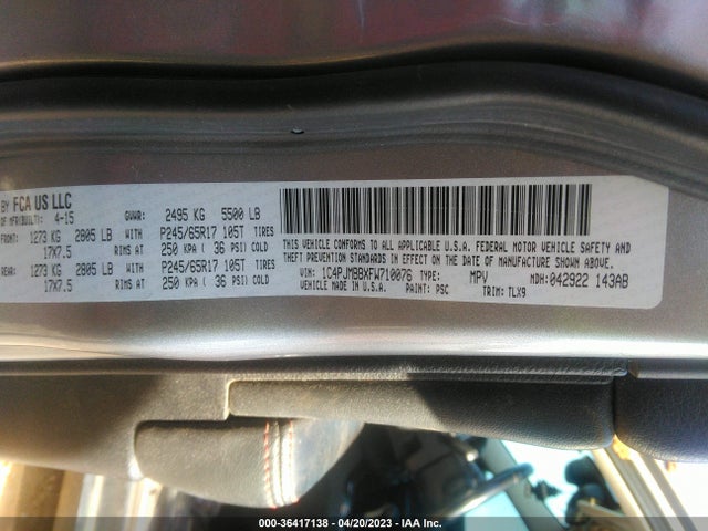 2015 JEEP CHEROKEE TRAILHAWK VIN: 1C4PJMBBXFW710076