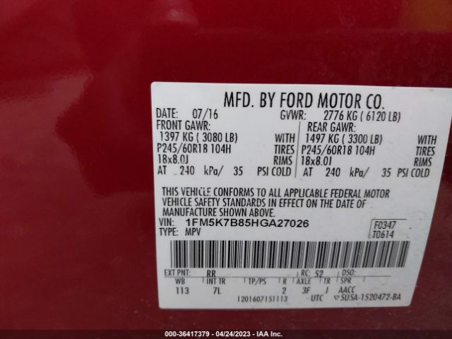 1FM5K7B85HGA27026 Ford Explorer Base