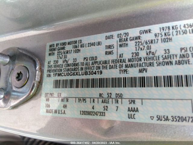 1FMCU0G6XLUB30419 Ford ESCAPE SE