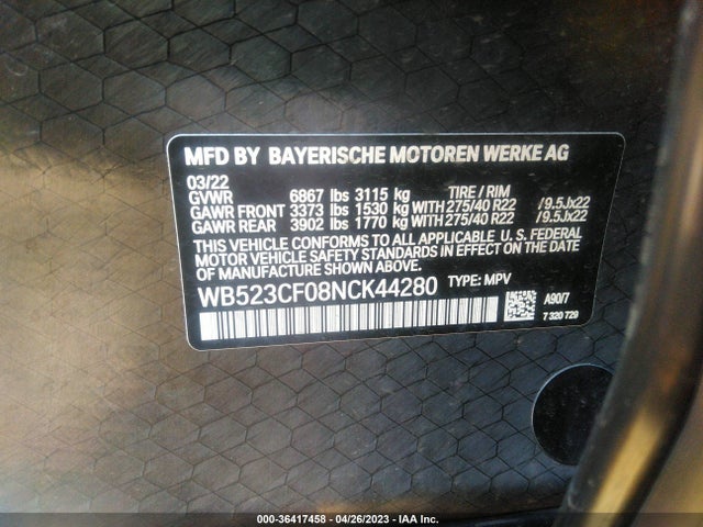 2022 BMW iX, VIN: WB523CF08NCK44280