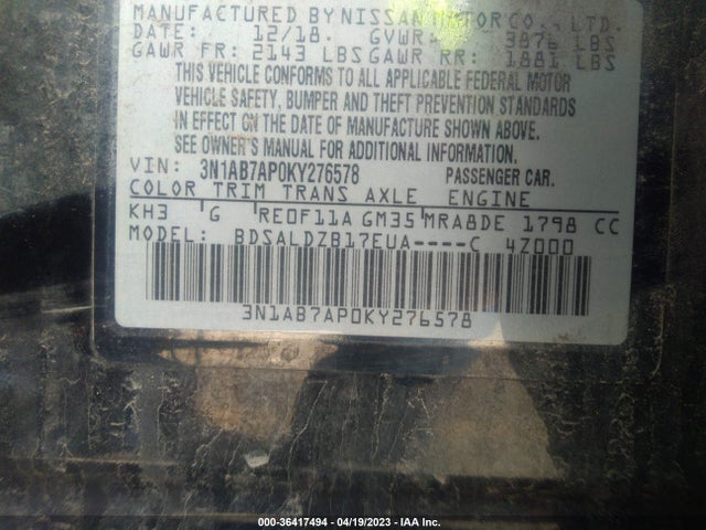 Nissan SENTRA SV 2019 3N1AB7AP0KY276578 Image 9