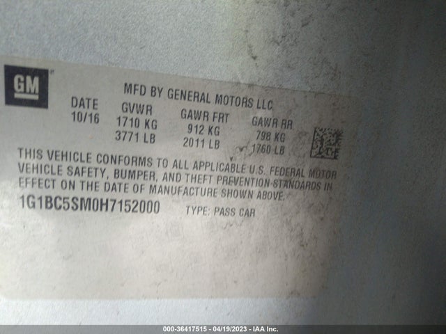 Chevrolet CRUZE LS 2017 1G1BC5SM0H7152000 Image 10