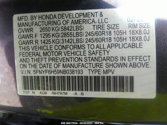 Honda Pilot Ex-l 2022 5FNYF6H59NB038193 Image 10