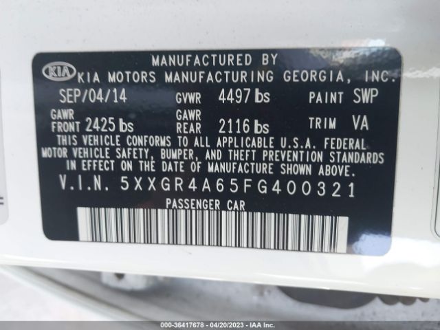 5XXGR4A65FG400321 KIA Optima Sxl Turbo
