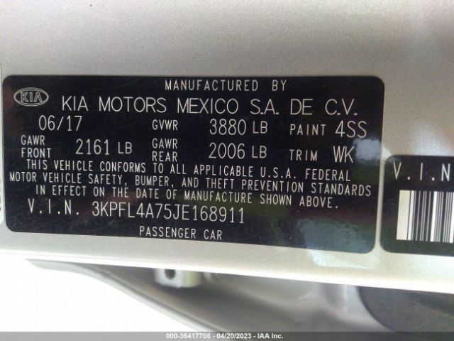3KPFL4A75JE168911 KIA FORTE LX