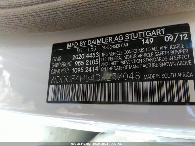 2013 MERCEDES-BENZ C-CLASS C 250 VIN: WDDGF4HB4DR257048