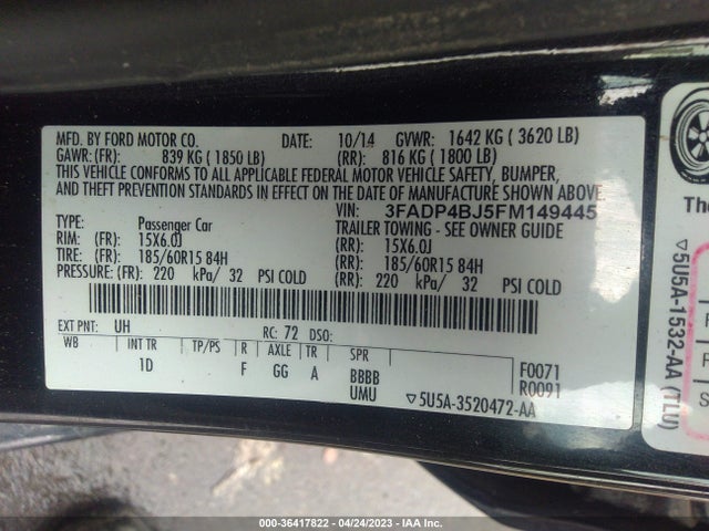 Ford FIESTA SE 2015 3FADP4BJ5FM149445 Image 9