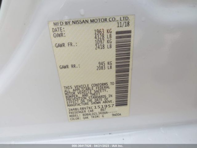 1N4BL4BV7KC151957 Nissan Altima 2.5 S