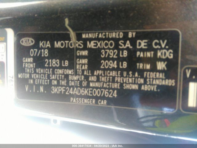 3KPF24AD6KE007624 KIA Forte Lxs