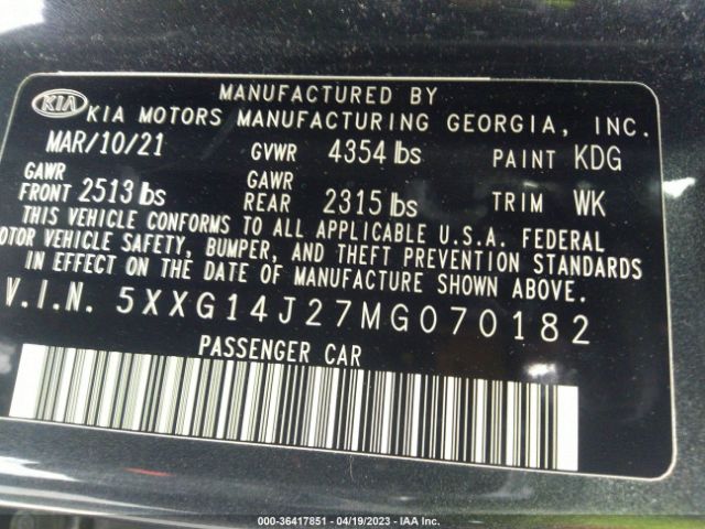 5XXG14J27MG070182 KIA K5 LXS