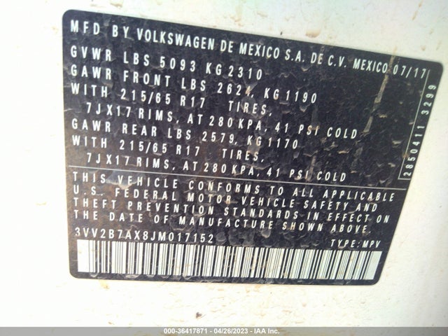 3VV2B7AX8JM017152 Volkswagen TIGUAN SE