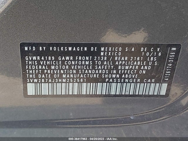 3VW2B7AJ3HM252561 Volkswagen Jetta 1.4t S