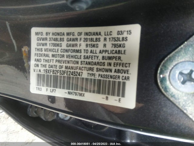 2015 HONDA CIVIC SEDAN LX VIN: 19XFB2F53FE245247