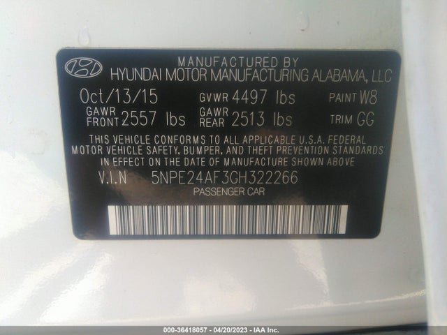 Hyundai Sonata 2.4l Se 2016 5NPE24AF3GH322266 Image 10