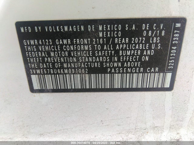 3VWE57BU6KM091062 Volkswagen JETTA SEL