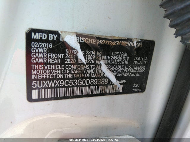 BMW X3 Xdrive28i 2016 5UXWX9C53G0D89388 Image 9
