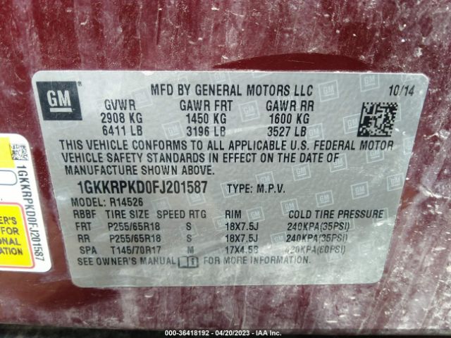 1GKKRPKD0FJ201587 GMC ACADIA SLE