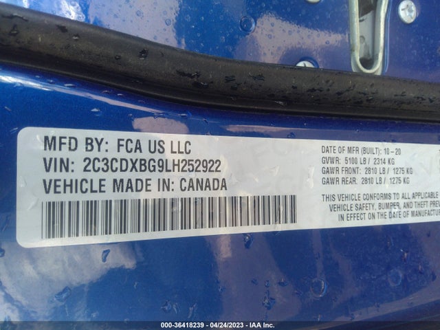 2020 Dodge Charger Sxt მანქანა იყიდება აუქციონზე, vin: 2C3CDXBG9LH252922, აუქციონის ნომერი: 36418239