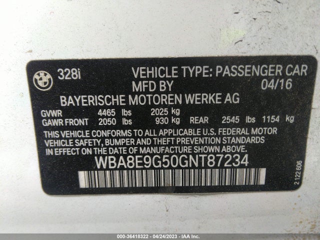 BMW 3 Series 328i 2016 WBA8E9G50GNT87234 Image 9