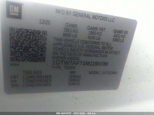 2021 GMC Savana 2500, VIN: 1GTW7AF71M1190780